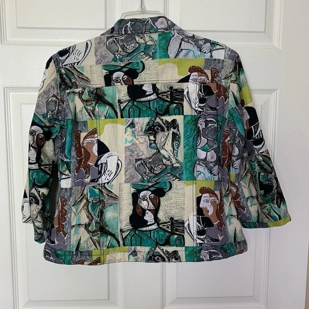 Kaktus Picasso Modernist Jacket Blazer 3/4 Sleeve Linen Women’s Large Lined